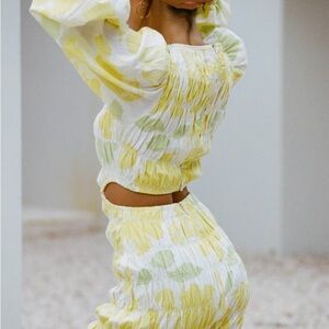 Yellow and Green Smocked Two-Piece Set